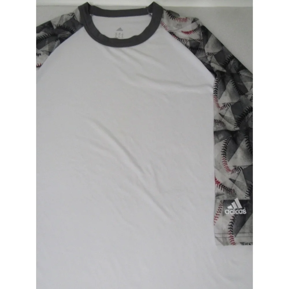Adidas 3/4 Sleeve White Gray Baseball Poly Stretch Activewear Novelty Sz XL‎